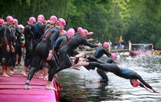 Triathlonguard Windsor Triathlon - entering the water Triathlonguard Windsor Triathlon - entering the water