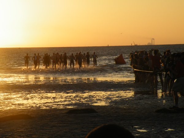 2011 St Anthony's Triathlon sunrise swim start 2011 St Anthony's Triathlon sunrise swim start