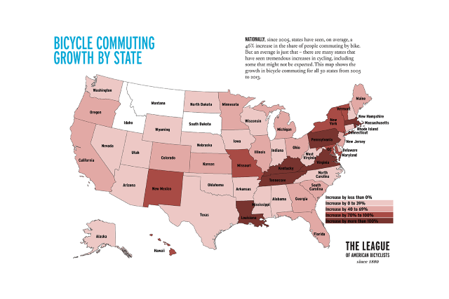 US bicycle commuting growth by state US bicycle commuting growth by state