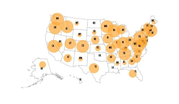 US Bicycle Friendly Businesses by State