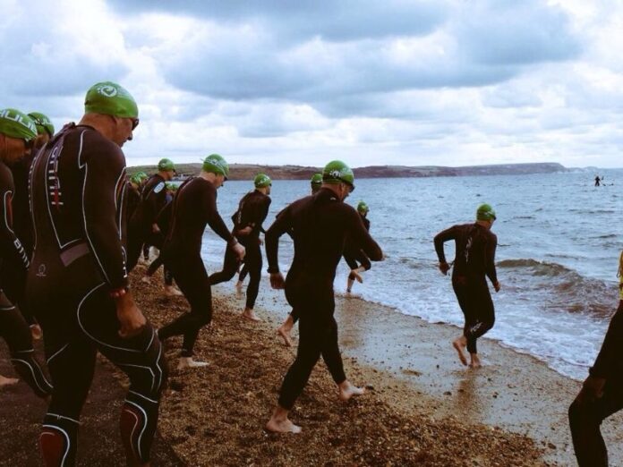 Entering the water at Challenge Weymouth
