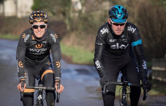 Rowe and King riding in team kit Rowe and King riding in team kit