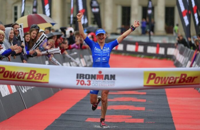 Lucy Gossage at IRONMAN 70.3 Staffordshire - photo credit Huw Fairclough