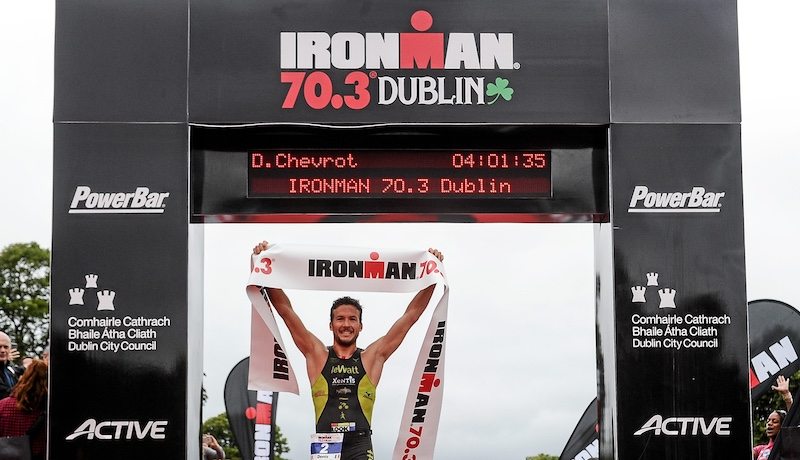 9 August 2015; Denis Chevrot, France, fought off stiff competition to take the gold medal at today’s inaugural IRONMAN 70.3 Dublin. Dublin City Council hosted the competition which saw over 2500 athletes complete a 1.2 mile swim in Scotsman’s Bay in Dun Laoghaire, before mounting their bikes to travel through Dublin and west of the city for a 56 mile cycle, to return to the Phoenix Park for the 13.1 mile half-marathon. 1,500 Irish athletes took part in today’s event and 1,000 international athletes from 40 countries travelled to Dublin to compete in the gruelling competition. Chesterfield Avenue, Phoenix Park, Dublin. Picture credit: David Maher / SPORTSFILE
