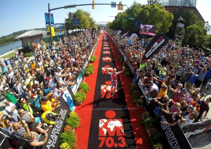 CHATTANOOGA, TN - SEPTEMBER 8: Women's Champion Daniela Ryf of Switzerland crosses the finish line during the the Women's IRONMAN 70.3 St. World Championships on September 9, 2017 in Chattanooga, Tennessee. (Photo by Donald Miralle for IRONMAN)