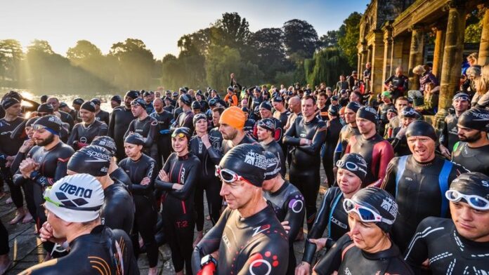 Hever Castle triathletes swim start Hever Castle triathletes swim start