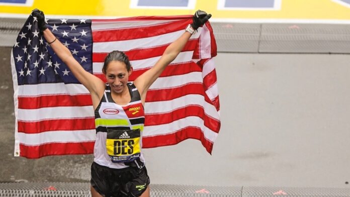 Desiree Linden wins 2018 Boston Marathon - photo credit A Runners Eye-Justin Britton