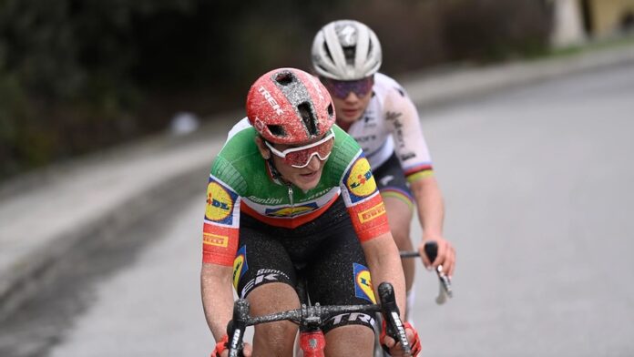 Elisa Longo Borghini and Lotte Kopecky during the Strade Bianche Women Elite - image credit RCS Sport