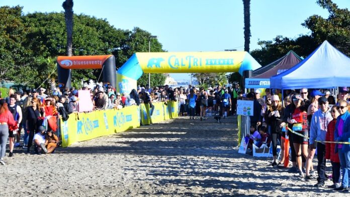 Optimism Cal Tri Newport Dunes finishing line - image credit Cal Tri Events
