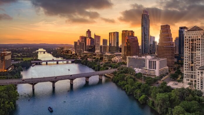 Downtown Austin Texas with capital and riverfront