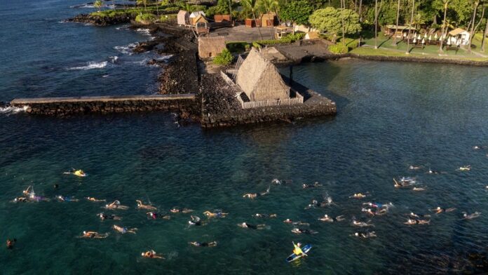KONA-KAILUA, HI - OCTOBER 5: General views of Triathletes swimming in the Ho’ala Training Swim on October 5, 2025 at the Kailua-Kona, Hawaii. (Photo by Donald Miralle for IRONMAN)