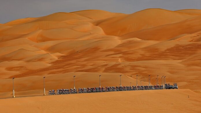 UAE Tour riders in the desert UAE Tour riders in the desert