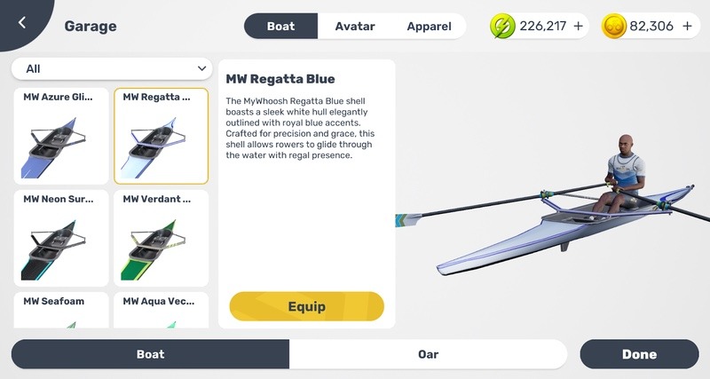 MyWhoosh rowing mode avatars